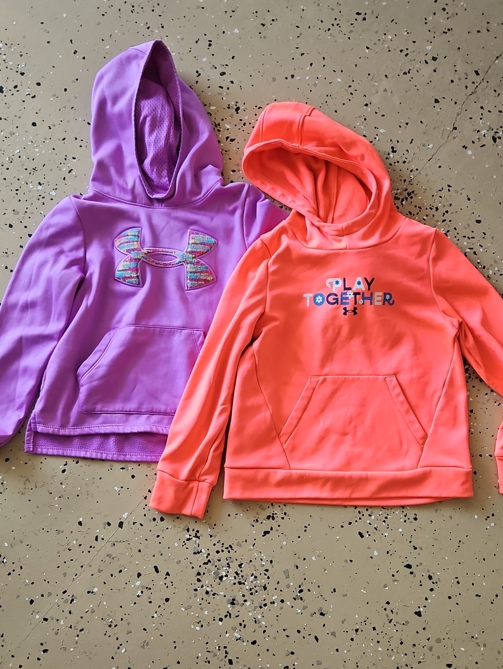 Under Armour Girls' Purple & Coral Hoodies - Logo & "Play Together"